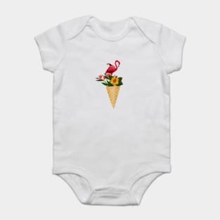 Flamingo Tropical Floral Icecream, Love Flamingos Baby Bodysuit